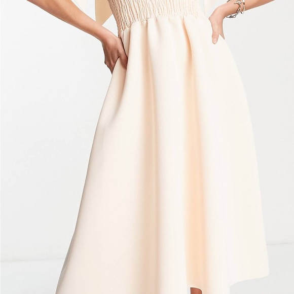 ASOS DESIGN shirred bunny tie prom midi dress - Picture 5 of 12